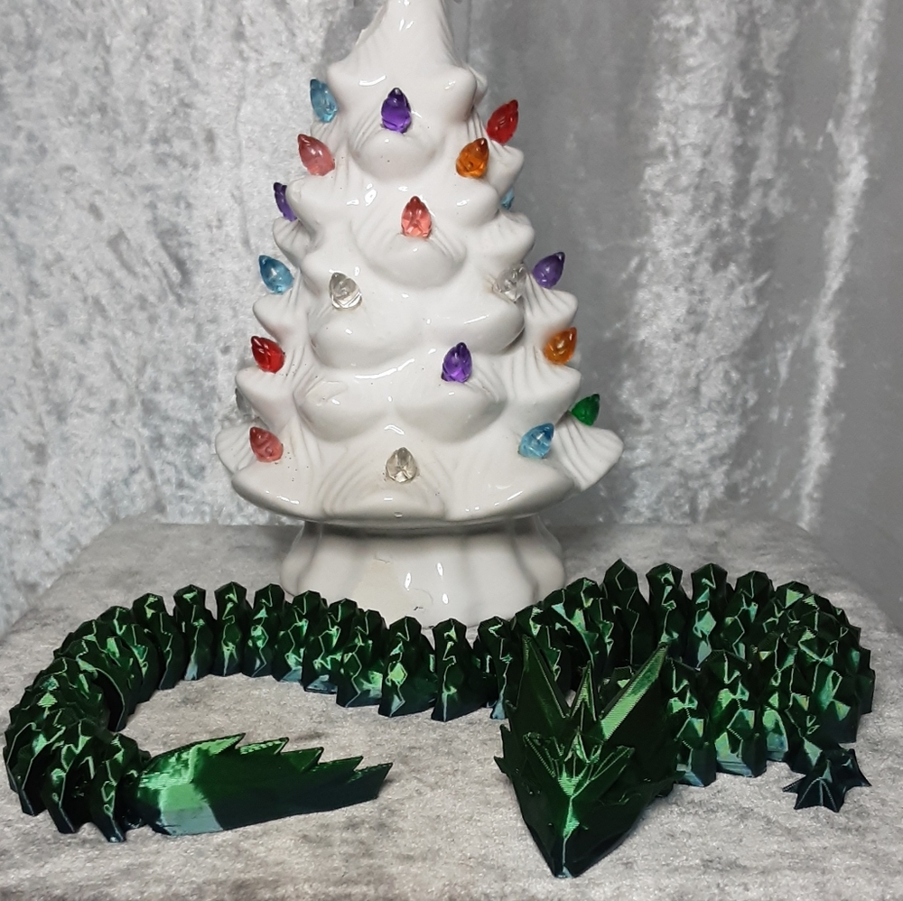 Handmade Articulated Crystal Dragon 3D Printed 16" Long Green